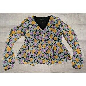 MAX Floral Peplum Blouse Top Women's Sz M 12 V Neck